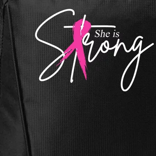 She Is Strong Breast Cancer Awareness Ribbon City Backpack