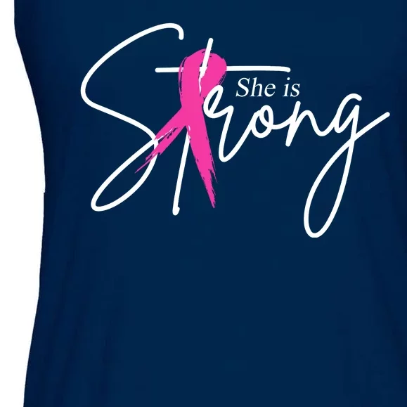 She Is Strong Breast Cancer Awareness Ribbon Ladies Essential Flowy Tank