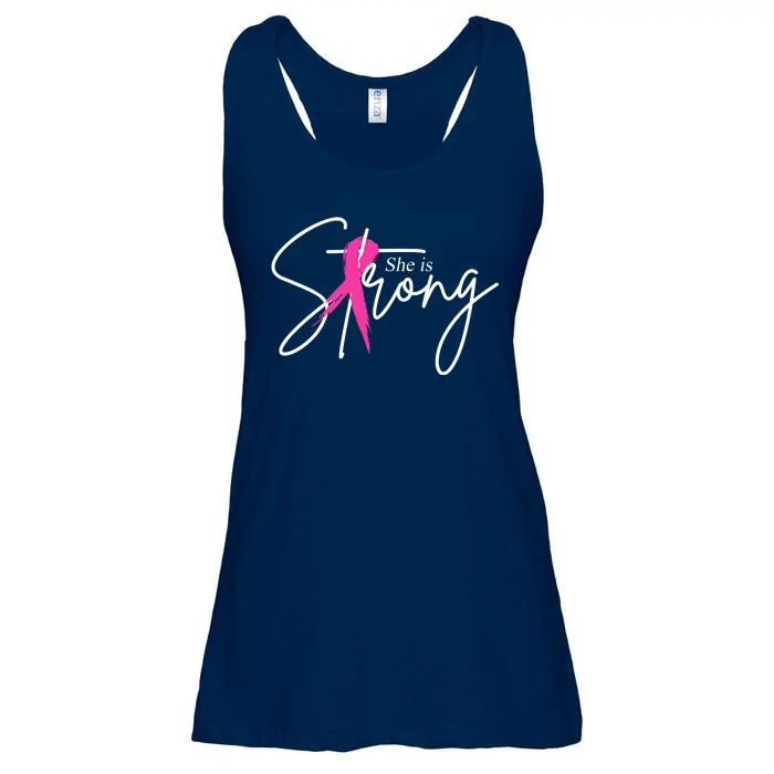 She Is Strong Breast Cancer Awareness Ribbon Ladies Essential Flowy Tank