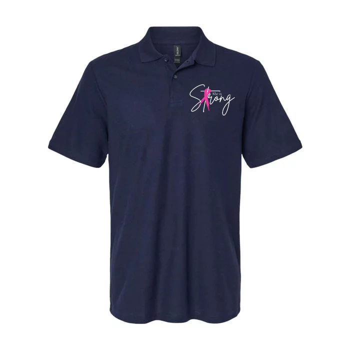 She Is Strong Breast Cancer Awareness Ribbon Softstyle Adult Sport Polo