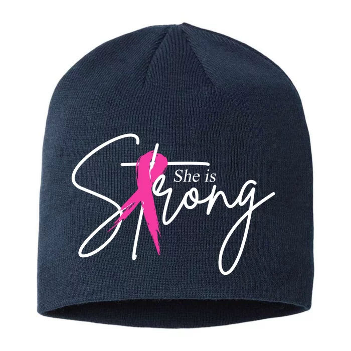 She Is Strong Breast Cancer Awareness Ribbon 8 1/2in Sustainable Knit Beanie