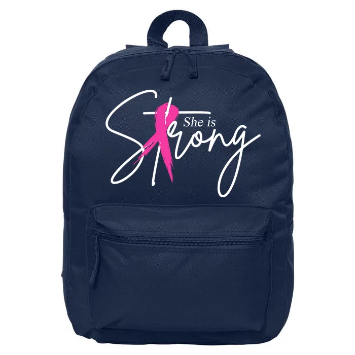 She Is Strong Breast Cancer Awareness Ribbon 16 in Basic Backpack