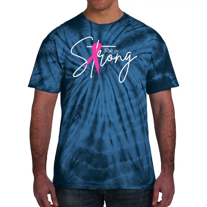 She Is Strong Breast Cancer Awareness Ribbon Tie-Dye T-Shirt