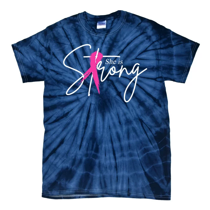 She Is Strong Breast Cancer Awareness Ribbon Tie-Dye T-Shirt