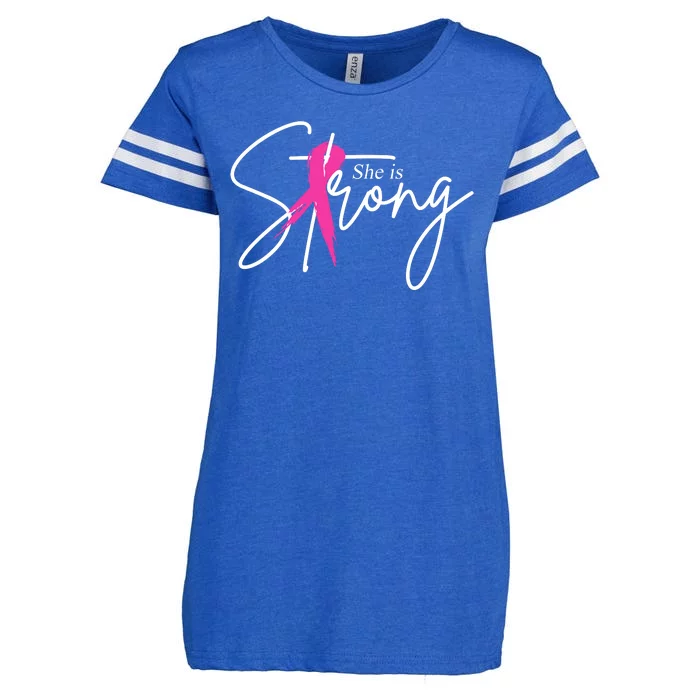 She Is Strong Breast Cancer Awareness Ribbon Enza Ladies Jersey Football T-Shirt