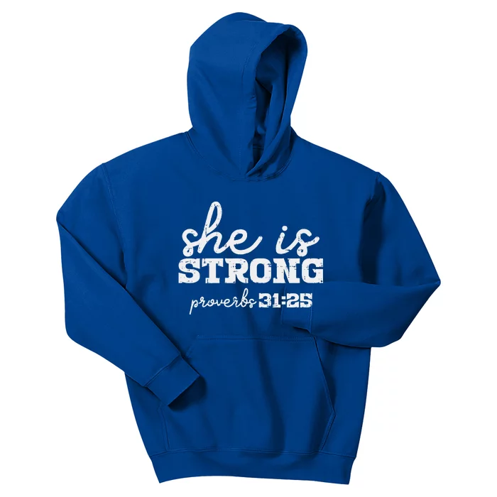 She Is Strong Proverbs Bible God Jesus Christian Gift Kids Hoodie