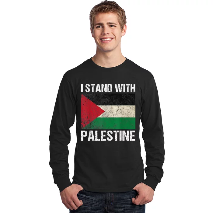 Support I Stand With Palestine Free Palestine Flag Arabic Long Sleeve Shirt