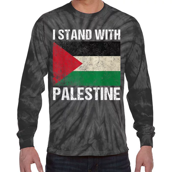 Support I Stand With Palestine Free Palestine Flag Arabic Tie-Dye Long Sleeve Shirt