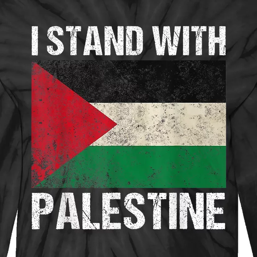 Support I Stand With Palestine Free Palestine Flag Arabic Tie-Dye Long Sleeve Shirt