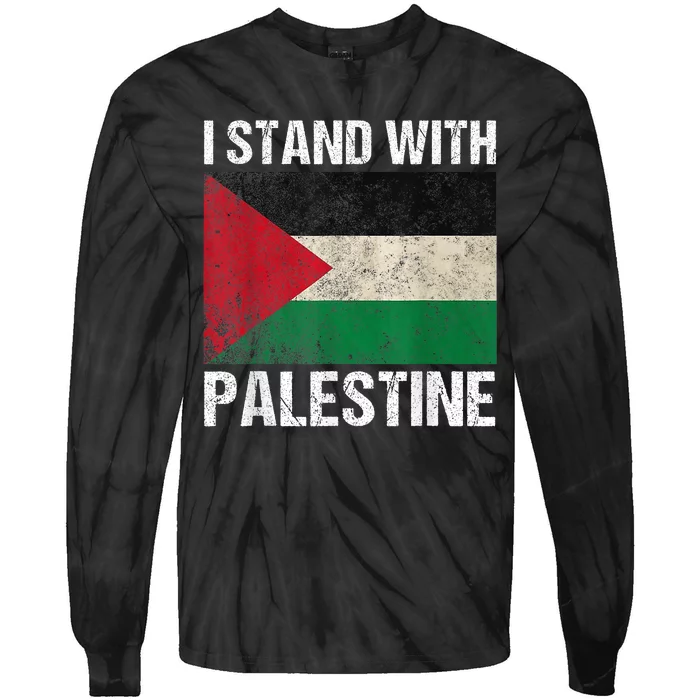 Support I Stand With Palestine Free Palestine Flag Arabic Tie-Dye Long Sleeve Shirt