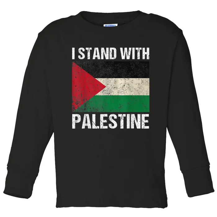 Support I Stand With Palestine Free Palestine Flag Arabic Toddler Long Sleeve Shirt