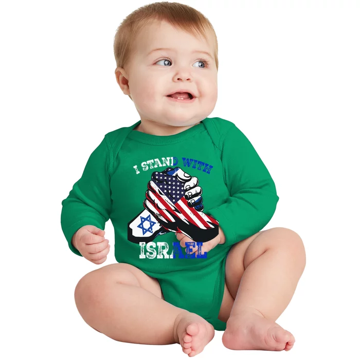 Support I Stand With Israel Jewish Heritage Israeli Flag Baby Long Sleeve Bodysuit