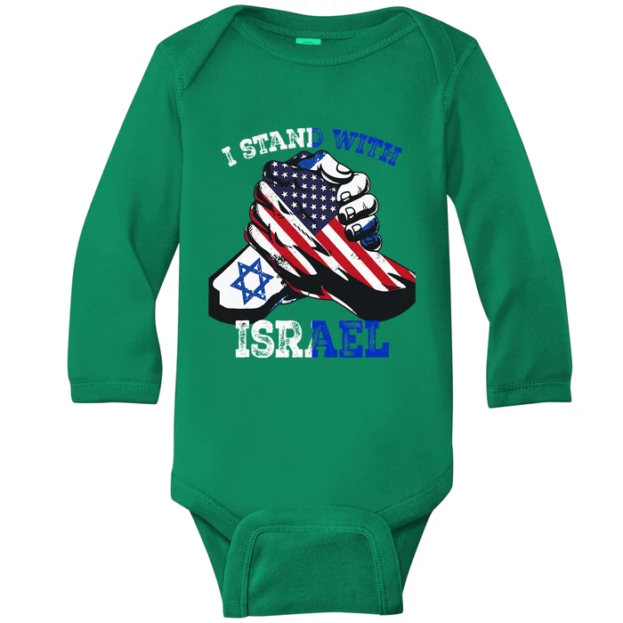 Support I Stand With Israel Jewish Heritage Israeli Flag Baby Long Sleeve Bodysuit