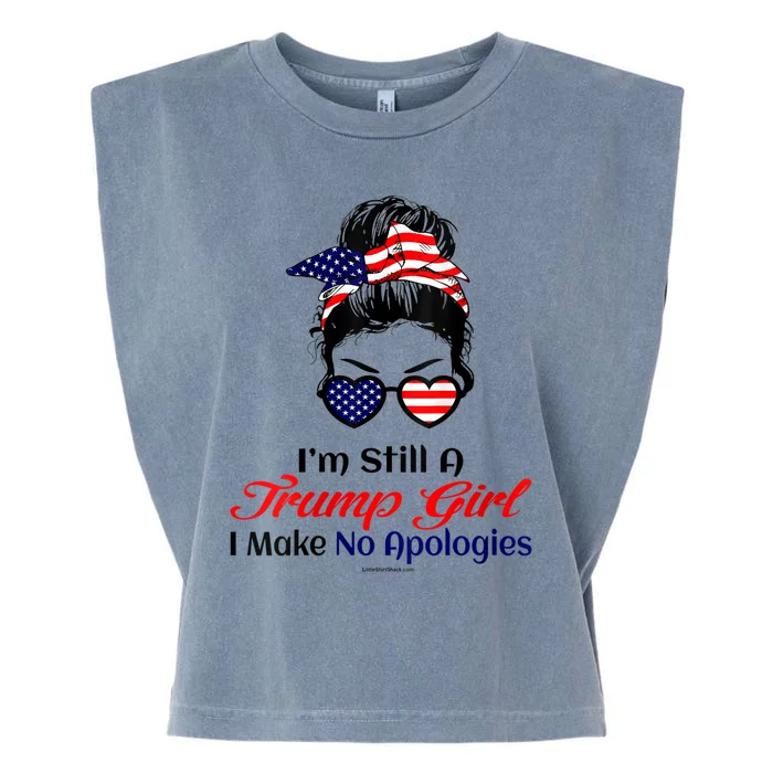 S IM Still A Trump Girl Make No Apologies Patriotic American Vneck Garment-Dyed Women's Muscle Tee