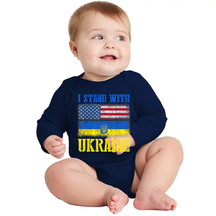 Support I Stand With Ukraine American Ukrainian Flag Funny Gift Baby Long Sleeve Bodysuit