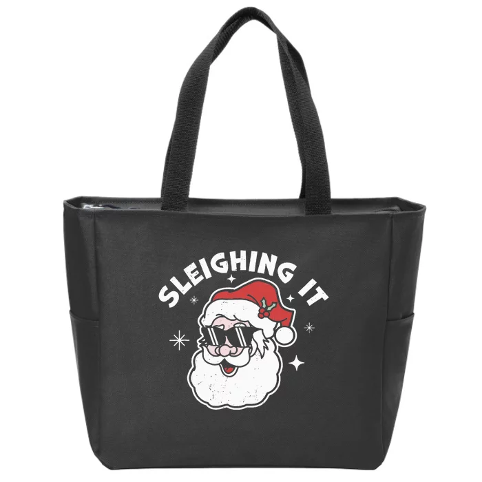 Sleighing It Santa Claus Funny Christmas Santa's Sleigh Xmas Zip Tote Bag