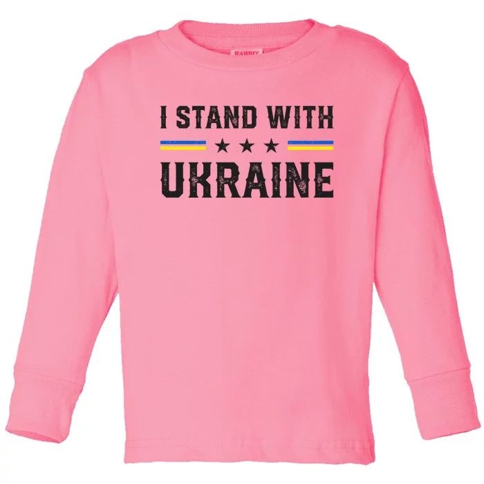 Support I Stand With Ukraine American Ukrainian Flag Gift Toddler Long Sleeve Shirt