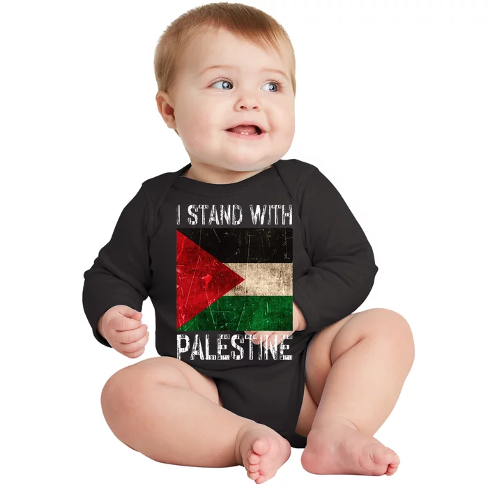 Support I Stand With Palestine Free Palestine Flag Arabic Baby Long Sleeve Bodysuit