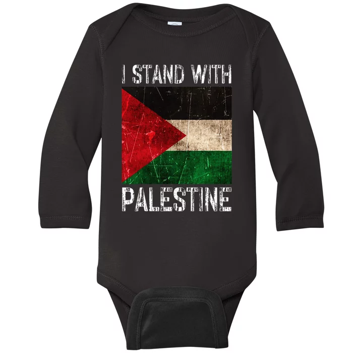 Support I Stand With Palestine Free Palestine Flag Arabic Baby Long Sleeve Bodysuit