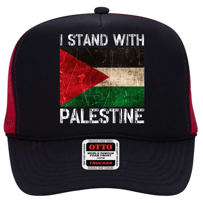 Support I Stand With Palestine Free Palestine Flag Arabic High Crown Mesh Trucker Hat