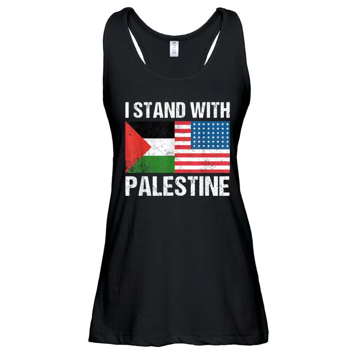 Support I Stand With Palestine Shirts Usa Flag And Palestine Ladies Essential Flowy Tank