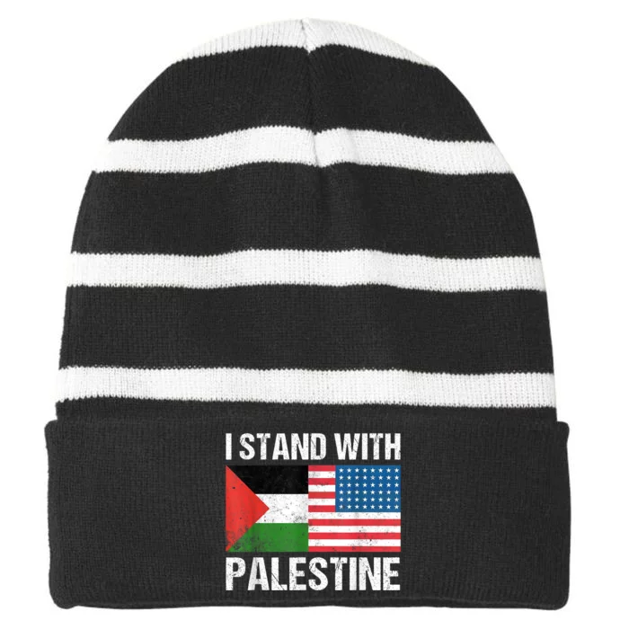 Support I Stand With Palestine Shirts Usa Flag And Palestine Striped Beanie with Solid Band