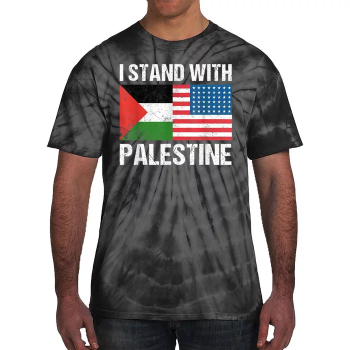 Support I Stand With Palestine Shirts Usa Flag And Palestine Tie-Dye T-Shirt