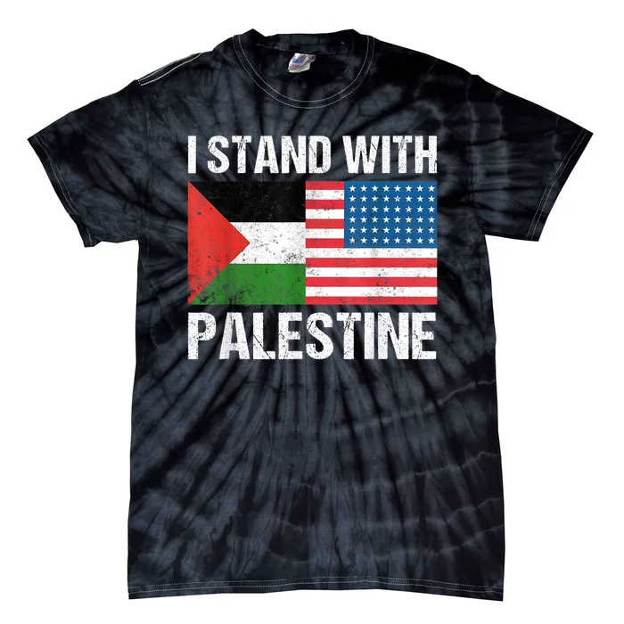 Support I Stand With Palestine Shirts Usa Flag And Palestine Tie-Dye T-Shirt