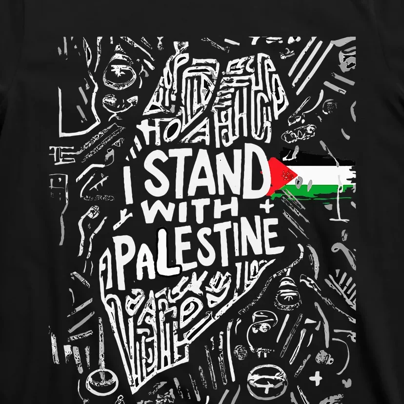 Support I Stand With Palestine Free Palestine Flag Arabic T-Shirt