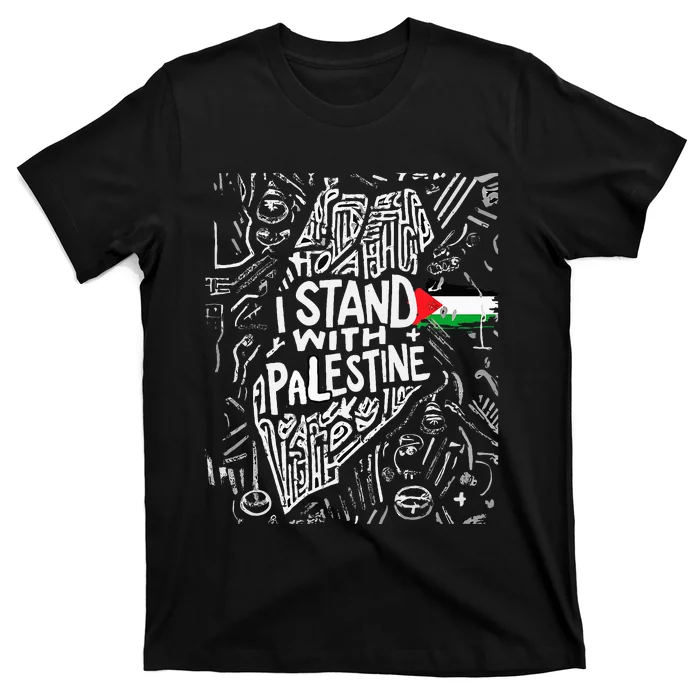 Support I Stand With Palestine Free Palestine Flag Arabic T-Shirt