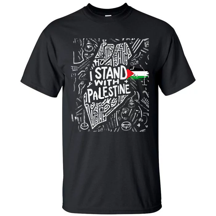 Support I Stand With Palestine Free Palestine Flag Arabic Tall T-Shirt