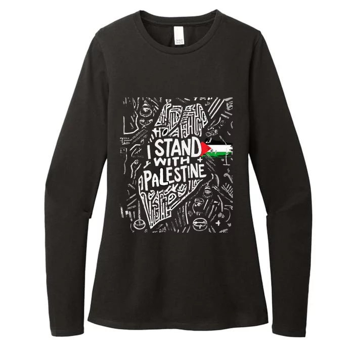 Support I Stand With Palestine Free Palestine Flag Arabic Womens CVC Long Sleeve Shirt