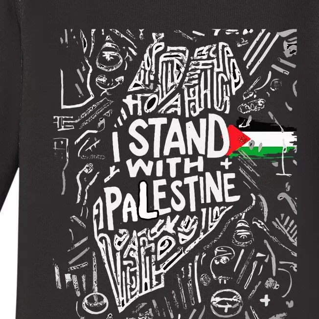 Support I Stand With Palestine Free Palestine Flag Arabic Baby Long Sleeve Bodysuit