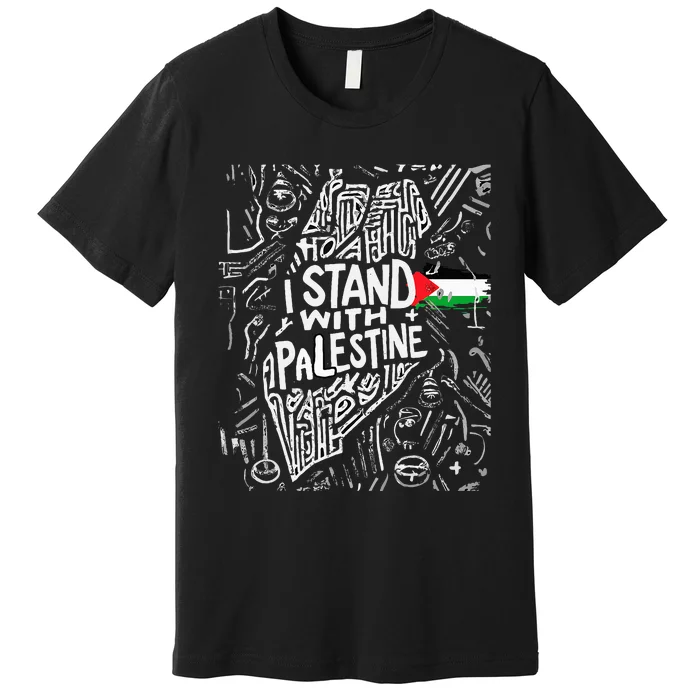 Support I Stand With Palestine Free Palestine Flag Arabic Premium T-Shirt