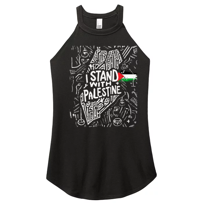 Support I Stand With Palestine Free Palestine Flag Arabic Women’s Perfect Tri Rocker Tank