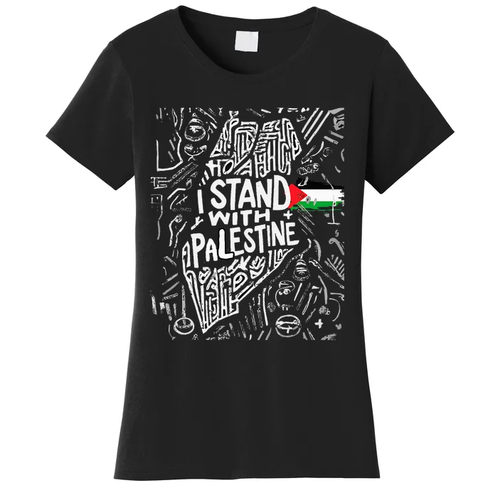 Support I Stand With Palestine Free Palestine Flag Arabic Women's T-Shirt