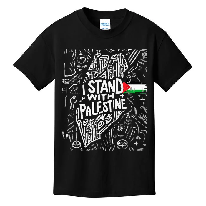 Support I Stand With Palestine Free Palestine Flag Arabic Kids T-Shirt