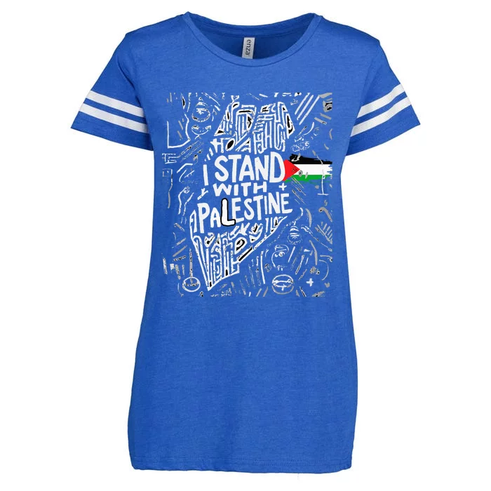 Support I Stand With Palestine Free Palestine Flag Arabic Enza Ladies Jersey Football T-Shirt