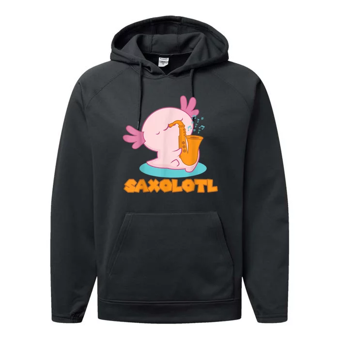 Saxolotl I Sax Bari Saxophone Pink Axolotl Performance Fleece Hoodie