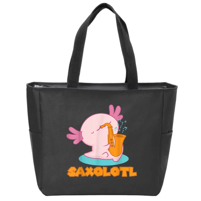 Saxolotl I Sax Bari Saxophone Pink Axolotl Zip Tote Bag