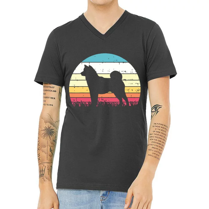 Shiba Inu Sunset Retro Animal Pet Akita Doge Dog Lover Gift V-Neck T-Shirt