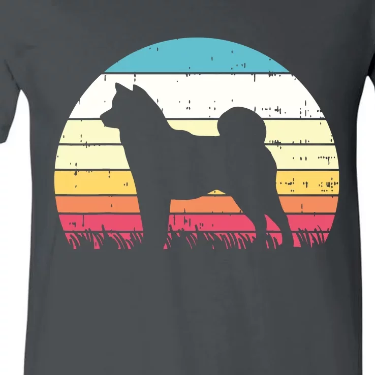 Shiba Inu Sunset Retro Animal Pet Akita Doge Dog Lover Gift V-Neck T-Shirt