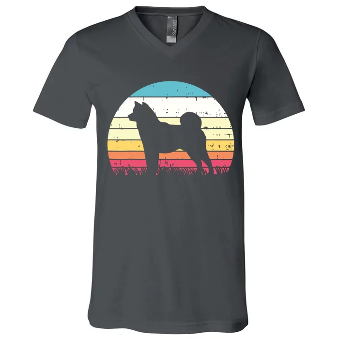 Shiba Inu Sunset Retro Animal Pet Akita Doge Dog Lover Gift V-Neck T-Shirt