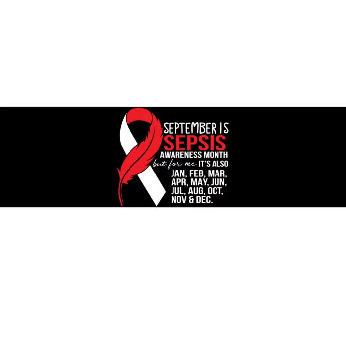 September Is Sepsis Awareness Month Red & White Ribbon Bumper Sticker