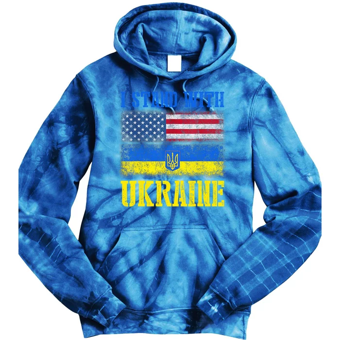 Support I Stand With Ukraine American Ukrainian Flag Gift Tie Dye Hoodie