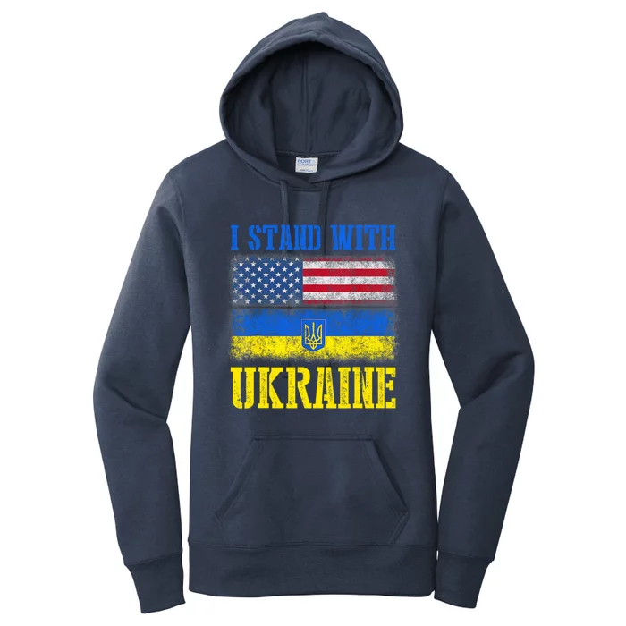 Support I Stand With Ukraine American Ukrainian Flag Gift Women's Pullover Hoodie