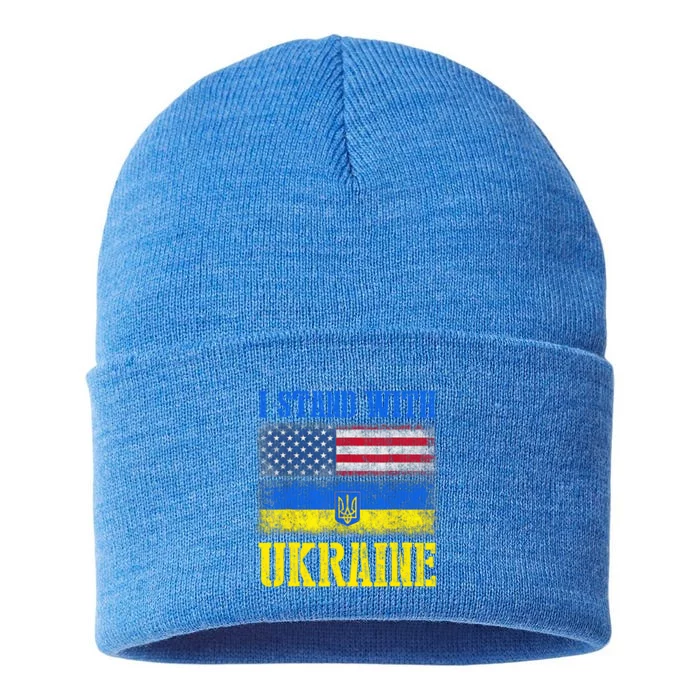 Support I Stand With Ukraine American Ukrainian Flag Cute Gift Sustainable Knit Beanie