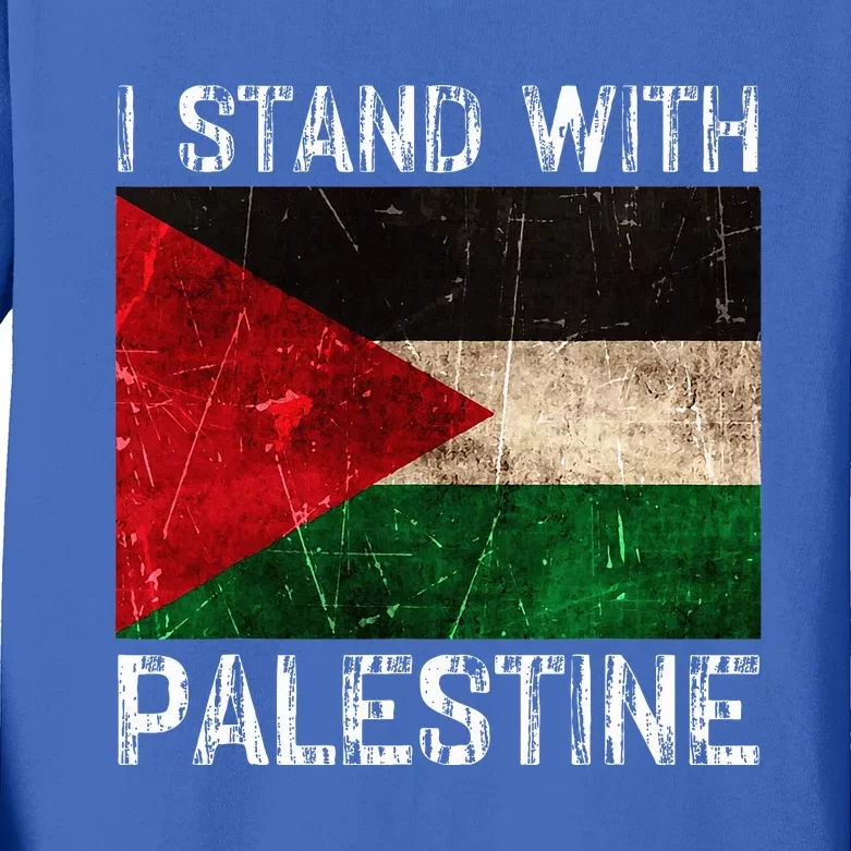 Support I Stand With Palestine Free Palestine Flag Arabic Kids Long Sleeve Shirt