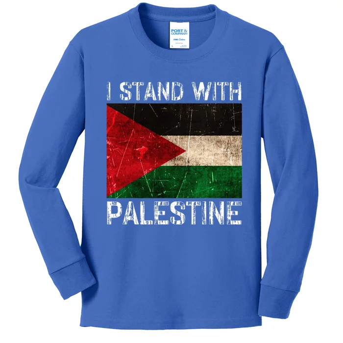 Support I Stand With Palestine Free Palestine Flag Arabic Kids Long Sleeve Shirt