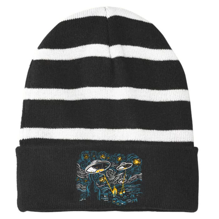 Starry Invasion Striped Beanie with Solid Band